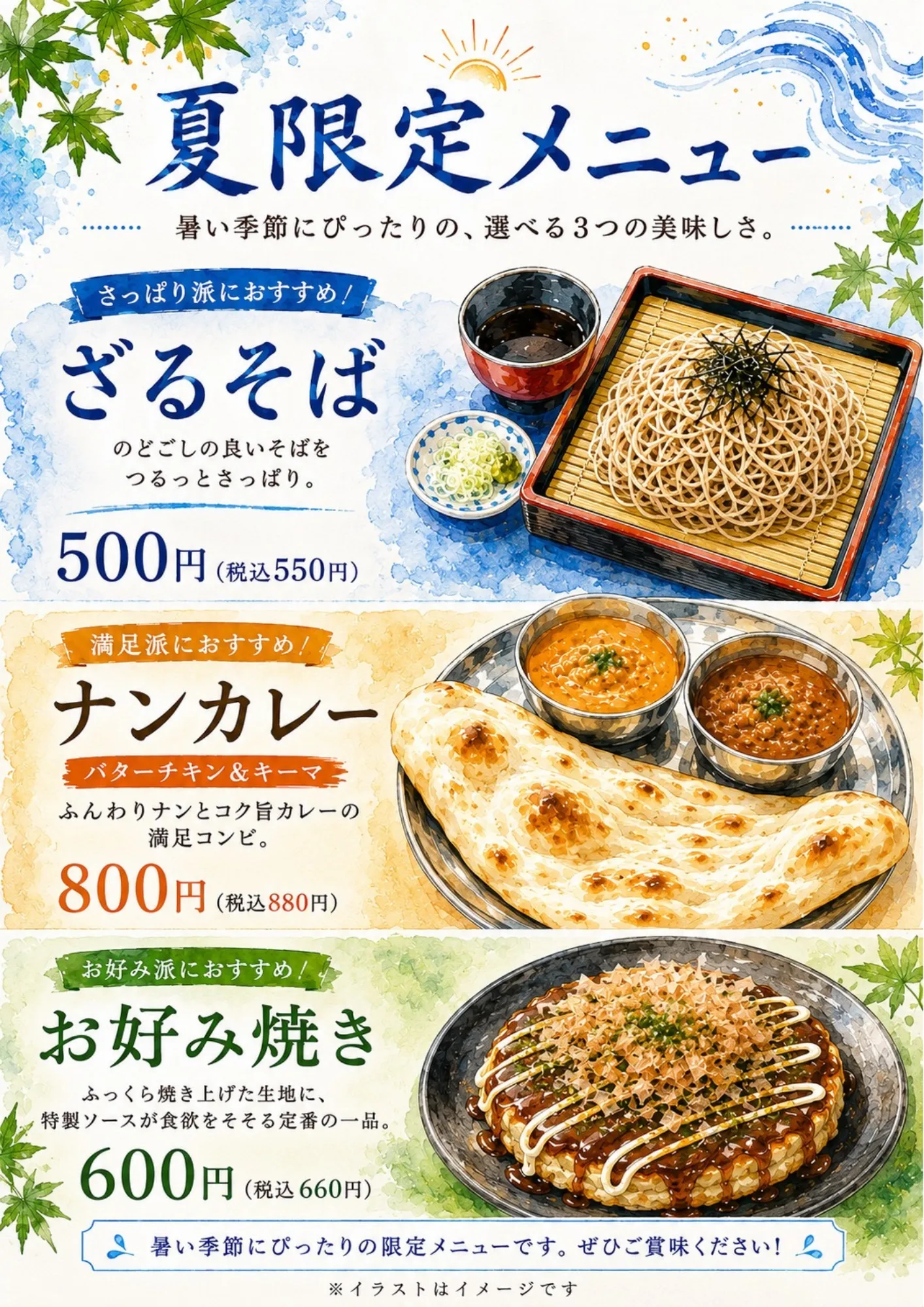 季節限定メニューのざるそばorナンカレー